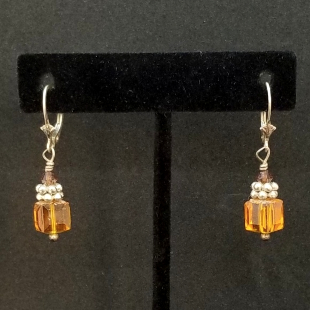 Amber glass crystal earrings
